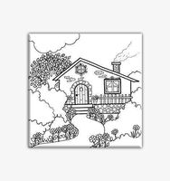 "Pretty Cottage" Coloring Canvas For Adults, Stretched primed canvas 8 x 8 Inches