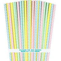 Outside the Box Papers Pastel Chevron Paper Straws 7.75 Inches 100 Pack Pink, Light Blue, Yellow, Green