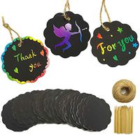 GUVVEAZ Scratch Art Rainbow Gift Tags, 100 Pcs Scratch Paper Gift Tags with Scratching Tools and 100 Feet Jute Twine for Valentine Wedding Party Gift Tag Labels (Black Diameter 2.36")