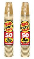 Amscan 765488414205 Big Party Count Plastic Cups, 12-Ounce, Gold (2 packs of 50 each), 12 oz