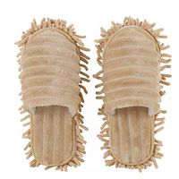 Frjjthchy Detachable Chenille Mop Slippers Microfiber Floor Cleaning Dusting Slippers for Bathroom Kitchen Cleaning (Women 9-11.5/ Men 8-9.5, Beige)