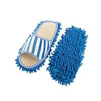 Liyes Coral Velvet Striped Machine Washable Slippers, Linen Mopping Slippers, Reusable Dust Dirt Hair Cleaner, Cleaning Tool - for Office House Polishing (Blue)