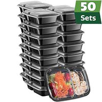 [50 Sets] Meal Prep Containers With Lids, 2 Compartment Lunch Containers, Bento Boxes, Food Storage Containers - 28 oz.