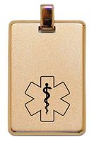 Dolceoro Customized Medical Alert Necklace, Personalized Laser Engraving - Gold Color Stainless Steel