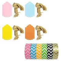 Allydrew Set of 6 Washi Tape with 40 Large Scalloped Multi-Color Gift Tags with Cut Strings for Gifts, Crafts & Price Tags, Value Pack, Spring Break