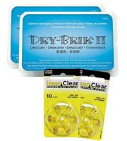 Dry Brik II (Newest Version) (2 Packs of 3) + 12 HearClear Hearing Aid Batteries (Size 10 (12 pcs))