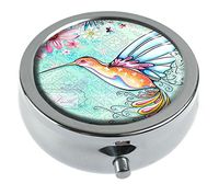 Hiuyi Hummingbird Custom Personalized Round Pill Box Pocket Wallet Travel Pill Vitamin Decorative Box Protector