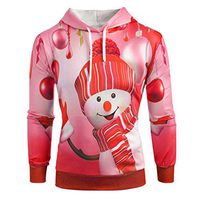 Coupondeal Mens Hoodie Christmas Big Pocket Cartoon Snowman Print Sweatshirt Pullover Top(Red,XXL)