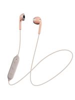 JVC Pink and Taupe Wireless Bluetooth Sweat and Splash Proof Retro Earbuds with Microphone and 3 Button Remote HAF19BTPT