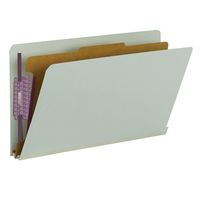 Smead End Tab Pressboard Classification File Folder with SafeSHIELD Fasteners, 1 Divider, 2" Expansion, Legal, Gray/Green, 10 per Box (29800)