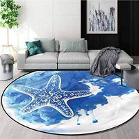 RUGSMAT Nautical Modern Machine Washable Round Bath Mat,Starfish Watercolor Splash Living Room Bedroom Study Soft Carpet Diameter-31