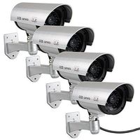 4 PACK Waterproof Dummy Fake Surveillance Security CCTV Dome Camera with Record LED Light Indoor & Outdoor (Silver)