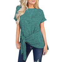 Womens Tee Shirts 2019, Liraly Ladies O-Neck Solid Short Sleeve Tie Pullover Irregular Tops(Green,US-6 /CN-M)