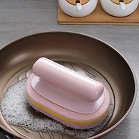 Gotian Sponge Brush Eraser Scrub Handle Grip Sink Pot Bowl Kitchen Cleaning Tool - Handle Design Sponge, Fine Sand Texture, Helpful Cleaning Tool (Pink)