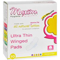 Natural Cotton Ultra Thin Winged Pads Daytime Maxim Hygiene Products 10 Pad