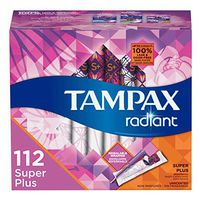 Tampax Radiant Plastic Tampons, Super Plus Absorbency, 112 Count, Unscented (28 Count, Pack of 4 -112 Count Total) (Packaging May Vary)