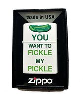 Zippo Custom Lighter - You Want to Fickle My Pickle Funny Saying - Regular White Matte