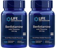 Life Extension Benfotiamine with Thiamine 100 Milligrams Fat & Water Soluble Vitamin B1 Dietary Supplement (120 Vegetarian Capsules) Pack of 2