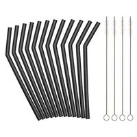 Reusable Black Silicone Straws for Toddlers & Kids - 12 pcs Flexible Short Drink 6.7" Straws for 6-12 oz Yeti/Rtic/Ozark Tumblers & 4 Cleaning Brushes - BPA Free, Eco-Friendly,no Rubber Tast