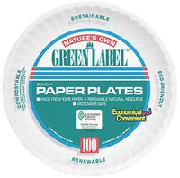 AJM AJMPP6GRE Green Label Paper Plates, Microwavable, 6" Diameter (10 Pack of 100)