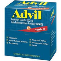 Advil Ibuprofen, 200mg, 50 Packets of 2 Coated Tablets (Pack of 5)
