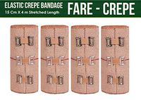 FARE - Reusable Cotton Crepe Bandage 15cm X 4m Roll Sports Wrist Wrap Straps, Elastic Compression with Bandage Clips Set of 4