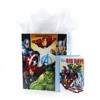 Hallmark 5KFB1782 Avengers Birthday Card and Tissue Gift Bag, Large Action Packed