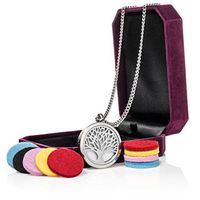 Idymar Aromatherapy Essential Oil Diffuser Necklace Pendant Locket Jewelry | 24’’ Adjustable Chain Stainless Steel Perfume Necklace | 10 Refill Pads | Gift Box