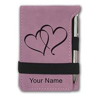 Mini Notepad, Twin Hearts, Personalized Engraving Included (Pink)