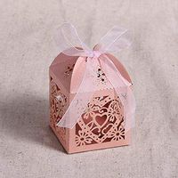 50pcs Couple Design Luxury Lase Cut Party Wedding Favor Ribbon Candy Boxes Gift Box Table Decorations