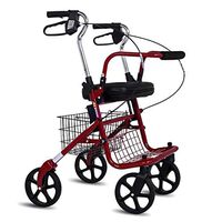 Rolling Walkers Seniors Shopping Cart Folding Trolley Go Out and Buy A Food Truck Four-Legged Cane Walker Can Bear 150 Kg (Color : Red, Size : 625885-96cm)