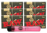 RAW Black Natural Unrefined Single Wide Rolling Papers (6 Packs) with Rolling Paper Depot KewlTube