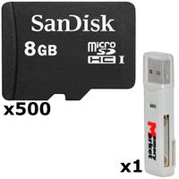 500 Pack - SanDisk 8GB MicroSD HC Memory Card SDSDQAB-008G (Bulk Packaging) LOT of 500 with MemoryMarket USB 2.0 MicoSD & SD Dual Slot Memory Card Reader