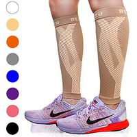 BLITZU Calf Compression Sleeve Leg Performance Support for Shin Splint & Calf Pain Relief. Men Women Runners Guards Sleeves for Running. Improves Circulation and Recovery Nude S/M