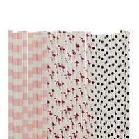 Biodegradable Paper Straws (light pink rugby, pink foil flamingos, small black polka dot)