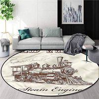 RUGSMAT Steam Engine Modern Simple Round Rug,Old Vintage Train Lifts Basket Swivel Chair Pad Coffee Table Rug Round-59