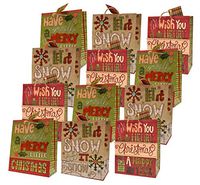 Christmas Medium Gift Bags, 12 Pack, Quilted & Stitched Series