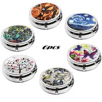 6Pcs Exquisite Round Metal Pill Box Case, AUHOKY Portable Medicine Tablet Organizer with 3 Components, Cute Vitamin Holder Container Organizer for Pocket Purse Travel Gift (45mm, 6 Styles)