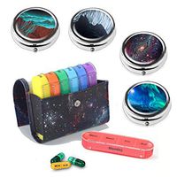 Pill Organizer with 4 Pill Boxes,LIZIMANDU Weekly Travel Pill Case Box Medication Reminder Daily AM PM,Day Night 7 Compartments,for 4 Times A Day,7 Days a Week-Include Leather Case (Star Night Set4)