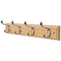DOKEHOM 4-Satin Nickel Hooks -(Available 4 and 6 Hooks in 4 Colors)- on Pine Wooden Board Coat Rack Hanger, Mail Box Packing