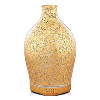 280ml Gold Plated Oil Diffuser, Aromatherapy Ultrasonic Humidifier with Handmade Glass, BPA Free, 7 Color Changing, Waterless Auto-Off, Timer Setting