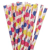 Biodegradable Paper Straws Pink Blue And Yellow Giant Polka Dot (100)