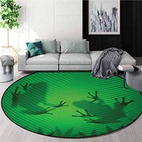 Animal Modern Machine Washable Round Bath Mat,Frog Shadow Silhouette On The Banana Tree Leaf in Tropical Lands Jungle Games Graphic Non-Slip Soft Floor Mat Home Decor Round-51 Inch,Green