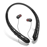 Bluetooth Headphones Wireless Retractable Headset Neckband Stereo Earbuds in Ear Sweatproof Noise Cancelling Earphones with Mic (Black)