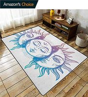 YucouHome Moon Flowers Door Mat Outdoor Waterproof, Psychedelic Representation Heavenly Bodies Faces Oriental Inspired Image, Fashionable High Class Living Dinning Room(2.5'x 9') Lilac Blue White