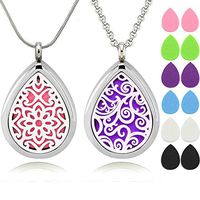 2 Styles of Teardrop Essential Oil Diffuser Necklaces for Women Stainless Steel Pendant Aromatherapy Locket Jewelry with Adjustable Chain 12pcs Felt Pads