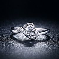 Meolin Heart Shaped Rings Platinum Elegant Jewelry for Women,Silver champagne,9