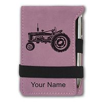 Mini Notepad, Old Farm Tractor, Personalized Engraving Included (Pink)
