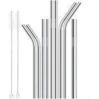Fxbar 11Pcs Long Stainless Steel Metal Drinking Straws with Cleaning Brushes Set