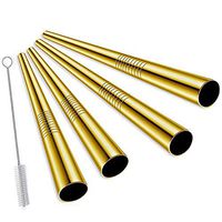 ALINK Extra Wide Reusable Gold Stainless Steel Boba Smoothie Straws, 12mm Jumbo Metal Bubble Tea/Milkshakes Straws, Pack of 4 with Cleaning Brush & Carrying Case